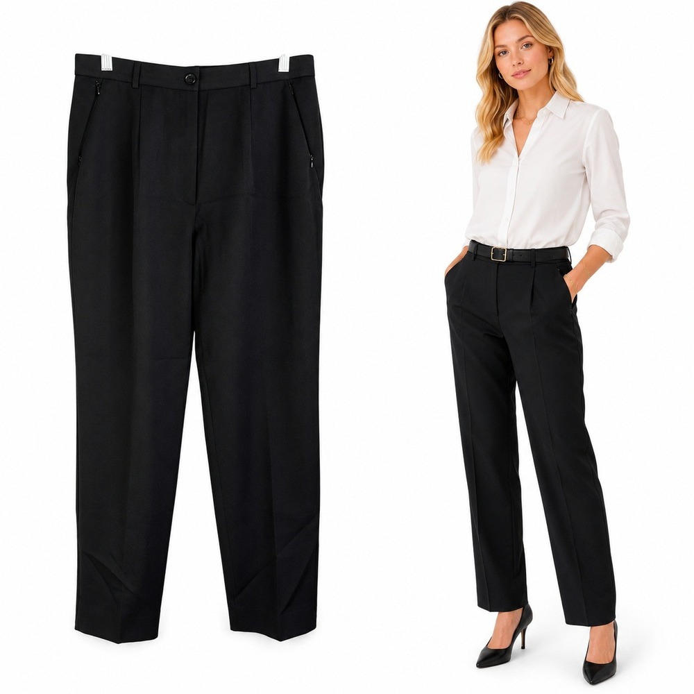 Saint Hilaire Pants Women 10‎ Black Zip Pocket Trousers Workwear Old Money